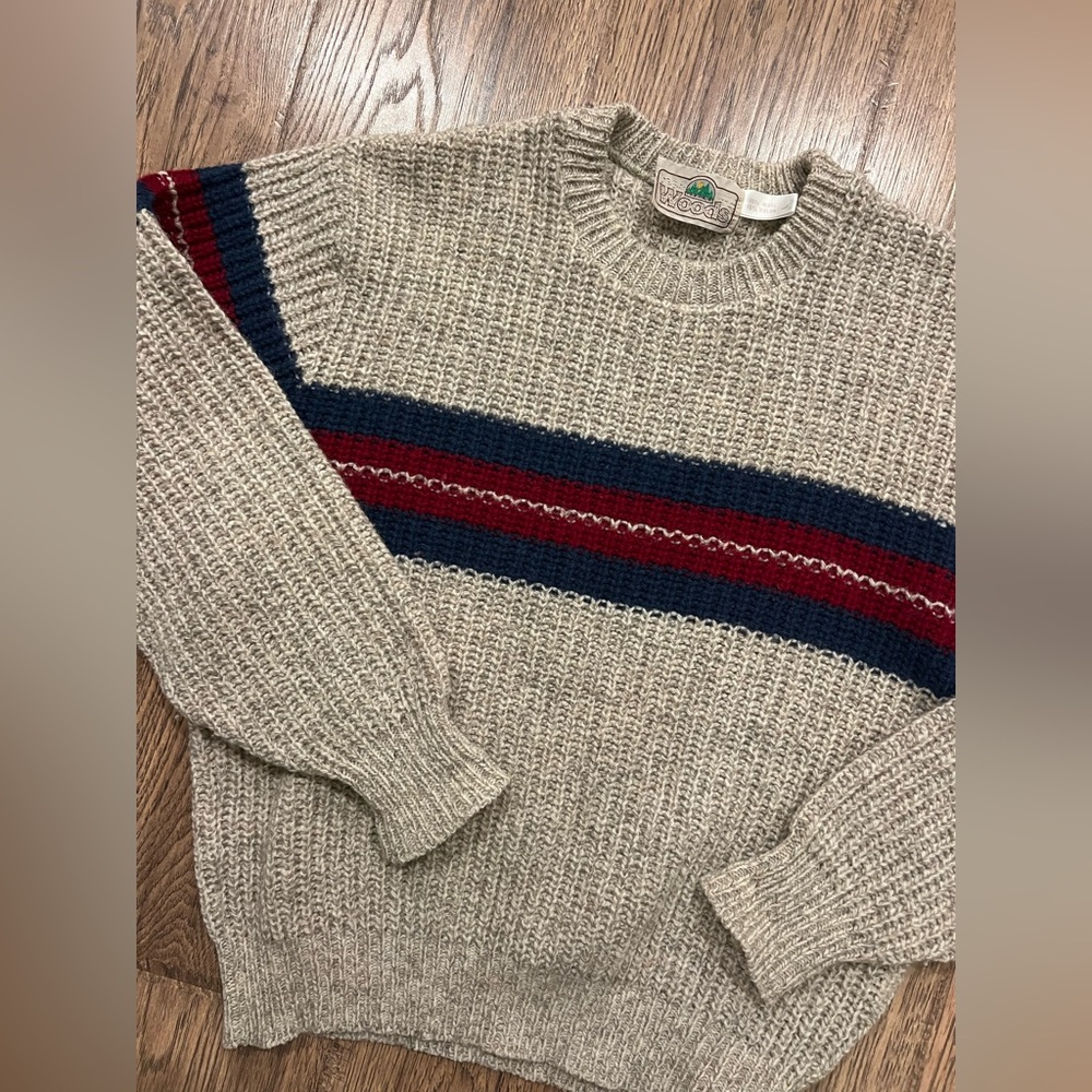 Vintage Woods 80s Wool Sweater Grandpa Dad 80s Size L